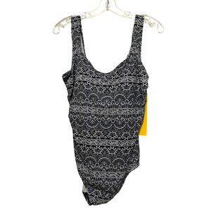 Robby‎ Len Womens One Piece Swimsuit Size 16 Black and White Beach Pool Cruise